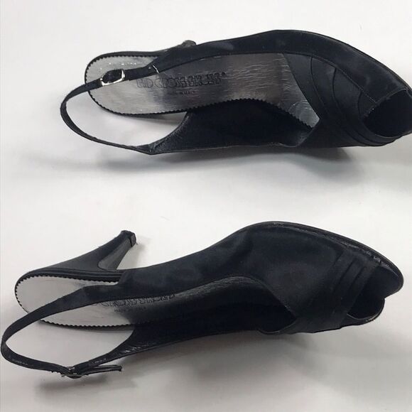 Black Silk Kitten Heels by Red Cross Made In Italy Shoes Size 7 - Picture 8 of 13